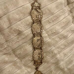 Vintage 1950s Spanish Don Quixote Ornate Link Bracelet - Silver Plated Brass